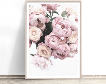 Pink Peony Print, Pastel Floral Wall Art, Flower Art Print, Contemporary Flower Photography, Large Flower Photo, Feminine Bedroom Wall Decor