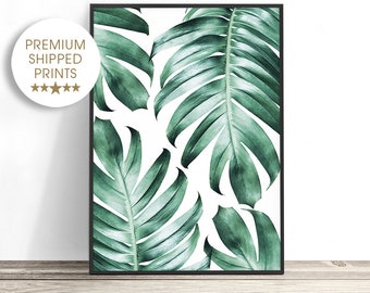 Impresión de monstera, arte mural de hojas de monstera, impresión de hojas tropicales, impresión botánica, impresión de plantas de monstera