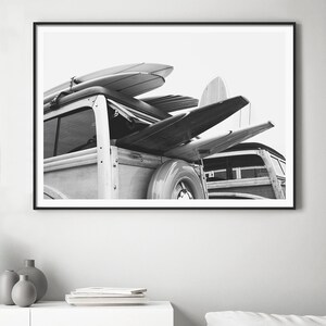 Vintage Van Surf Print, Black and White Surf Art, Beach Wall Art, Surf Photography Print, Surfboard Print, Surf Decor image 2