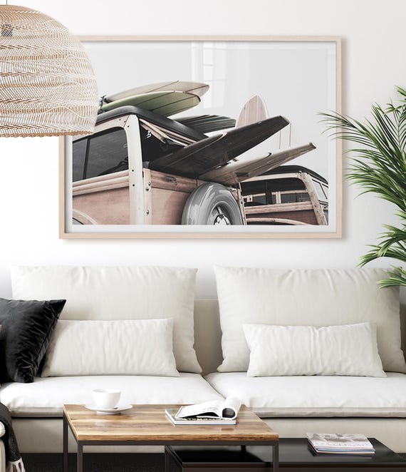 Vintage Surf Van Poster | Surf Art Print | Surfboard Wall Art | Surfing Photography | Surfer Gift | Woodie Wagon