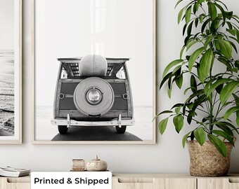 Vintage Surf Van Wall Art | Surf Print | Black and White Beach Photography | Coastal Decor | Beach House Art | Surf Print | Coastal Wall Art