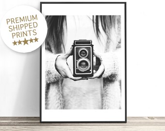 Vintage Camera Print, Scandinavian Wall Art, Nordic Art, Scandi Art, Black and White Wall Art Photography Print, Retro Poster Print, Photo