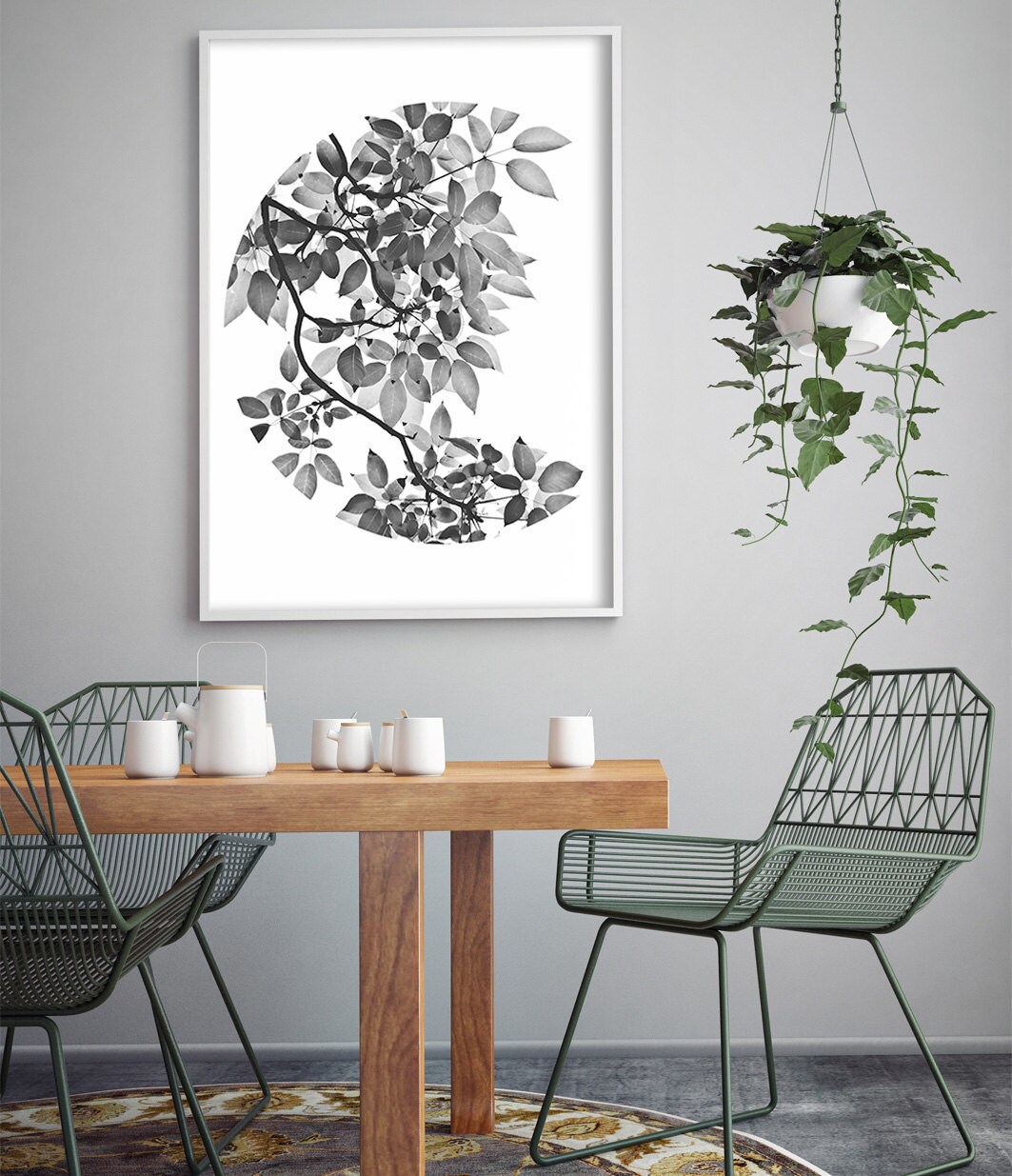 Botanical Print Black and White Leaf Art Print Modern | Etsy