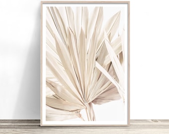 Dried Palm Leaf Print, Coastal Boho Wall Art, Neutral Artwork, Tropical Leaf Photography, Palm Fan Poster, Bohemian Decor, Summer Palm Trees