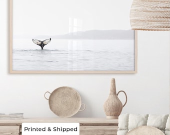 Whale Wall Art Minimalist Coastal Print | Humpback Whale Tail Ocean Photography | Minimalist Seascape | Neutral Beach House Decor
