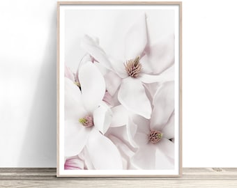 Magnolia Flower Photography Wall Art Print | Pale Pink Floral Photo Art | Photography Print | Bedroom Wall Decor Women
