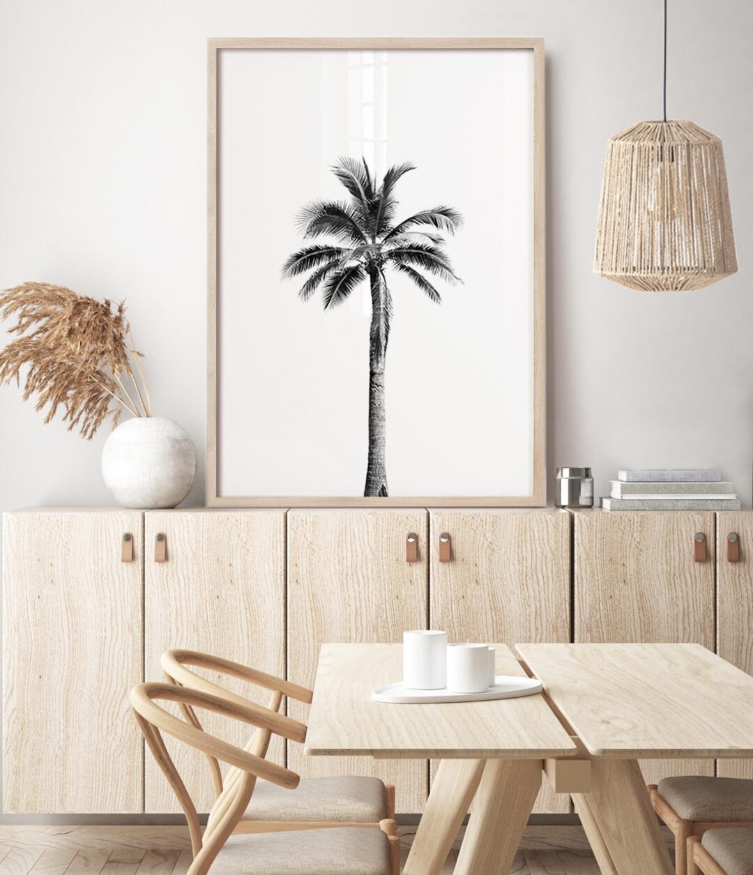 Palm Tree Coastal Print. Black and White Tropical Wall Art, Minimalist ...