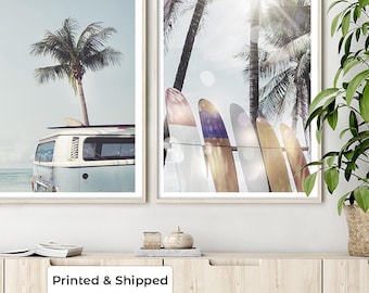 Set of 2 Surf Prints, Coastal Wall Art Set, Surfing Beach Art, Surf Van, Kombi and Surfboards Photography, Beachy, Summer, Beach House Decor