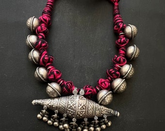 Joyería de collar de plata antigua Collar de aspecto tradicional Rajasthani, joyería de collar hecha a mano india, Collar de plata maciza 925