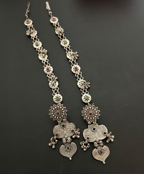 Boucle D’oreille Ancienne En Argent Massif – Style Traditionnel, Rouge, Neuve Sans Boîte