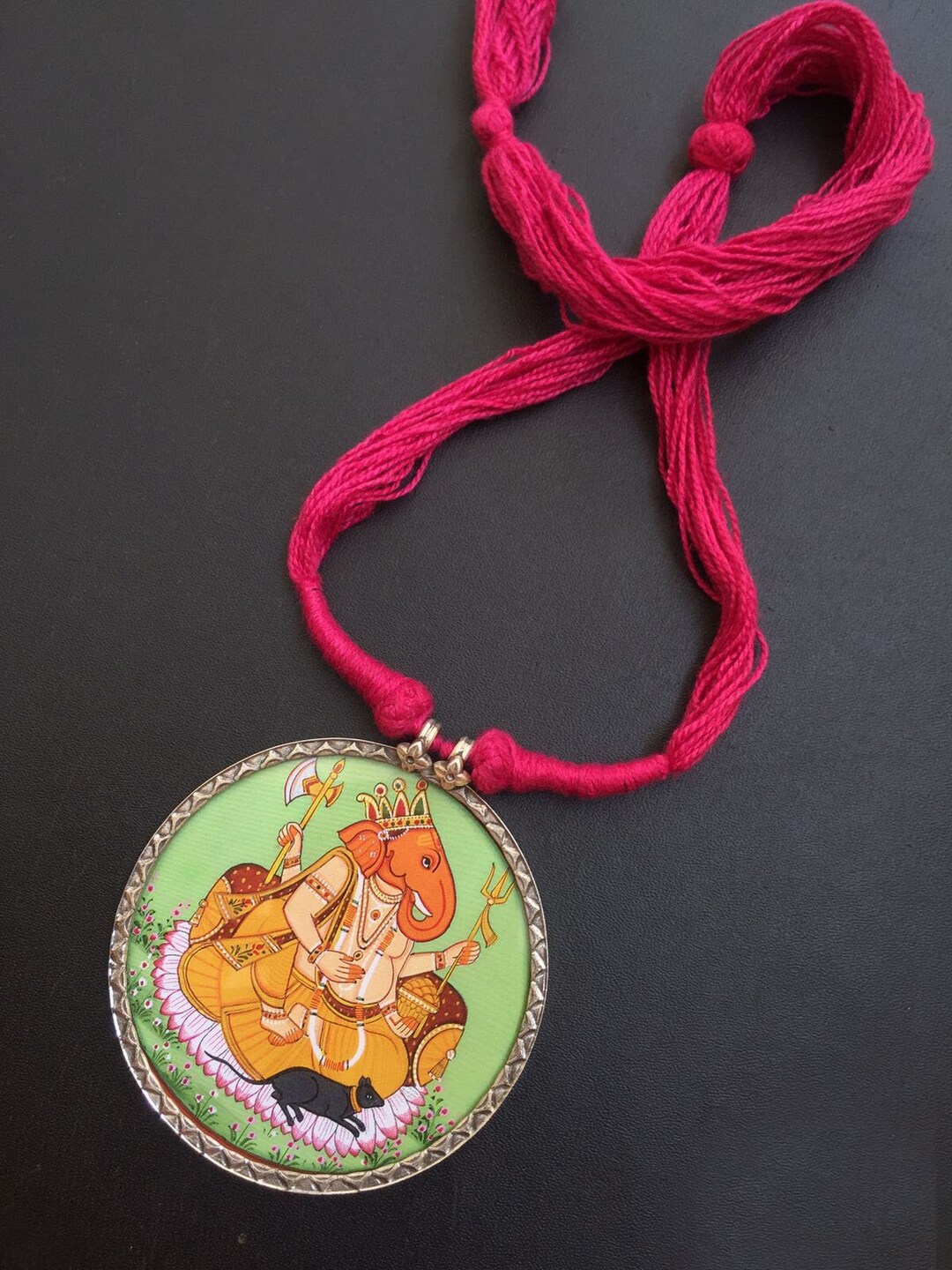 Vintage Hand Painted Lord Ganesha Pendant Necklace 925 Silver Etsy