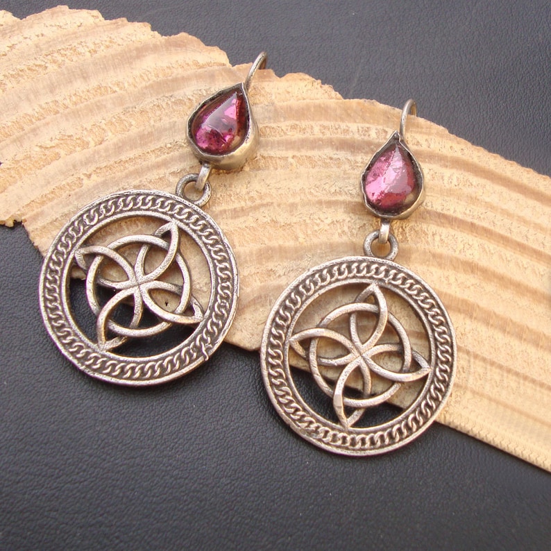Wedding Gift,Vintage Look Purple Glass Old Silver Tribal Gypsy Handmade Ethnic Dangle Earrings