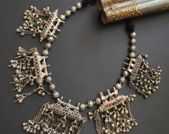 Halskette aus massivem 925er Silber, traditioneller indischer Antik-Silber-Halskettenschmuck, handgefertigte Halskette, trendiges Modeschmuck-Geschenk für Frauen