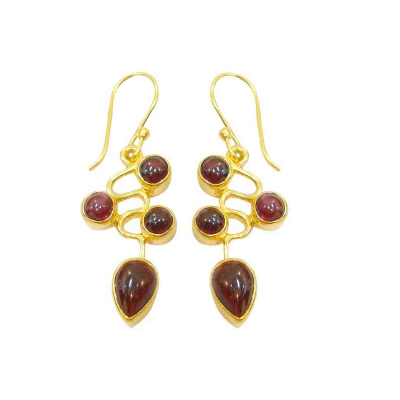 Wedding Gift,Royal Garnet Handmade 925 Sterling Silver Gold Plated Dangle Earrings For GIFT
