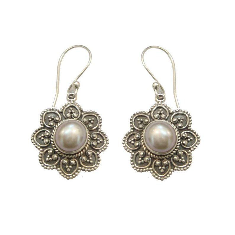 Wedding Gift,Stunning Pearl Handmade 925 Sterling Silver Dangle Drops Earrings For GIFT