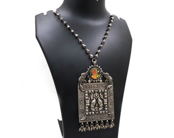 925 Solid Silver Antique Vintage Big Pendent Necklace Handmade