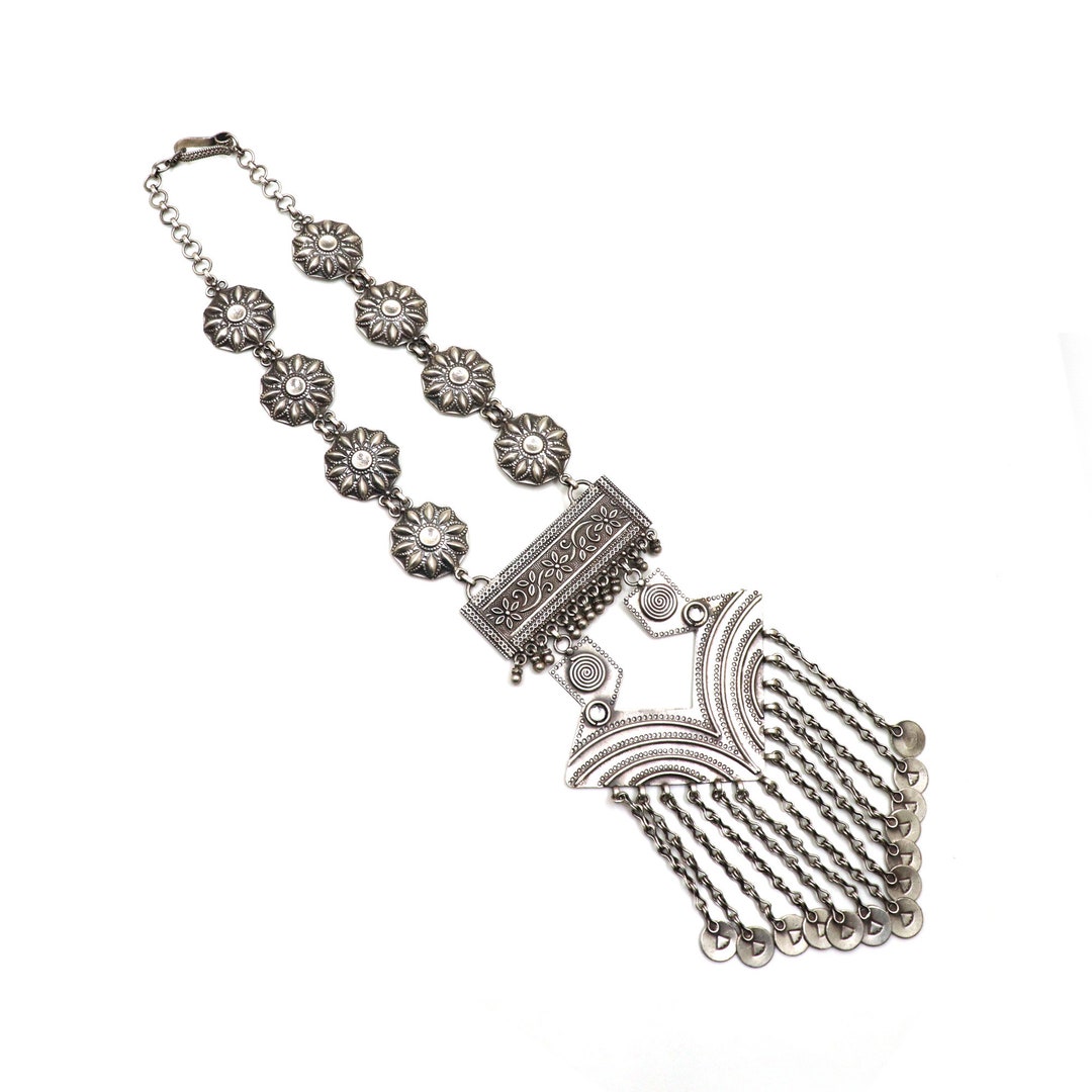 Collier Ancien En Argent Massif émaillé - Bijou Traditionnel Et Vintage - Occasion