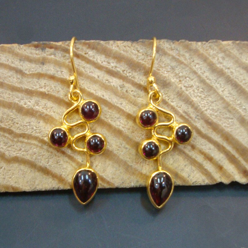 Wedding Gift,Royal Garnet Handmade 925 Sterling Silver Gold Plated Dangle Earrings For GIFT