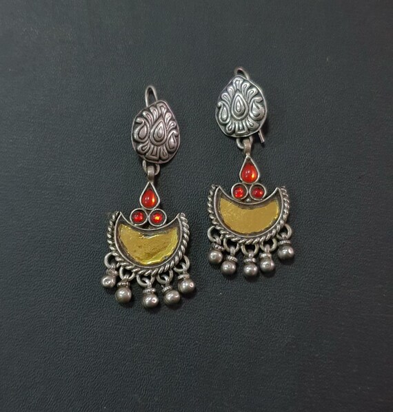 Glass 925 sterling silver dangle earrings, antiqu… - image 1