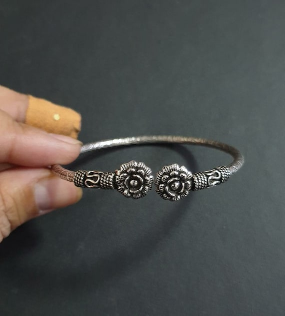 Flower 925 sterling silver bangle bracelet single jewelry antique indian vintage tribal handmade bangle women jewelry V323