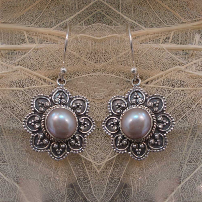Wedding Gift,Stunning Pearl Handmade 925 Sterling Silver Dangle Drops Earrings For GIFT