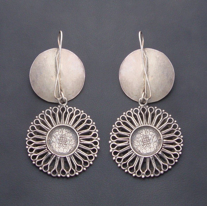Wedding Gift,Blue Glass Tribal Old Silver Vintage Look Victorian Stud Dangle Earrings For GIFT