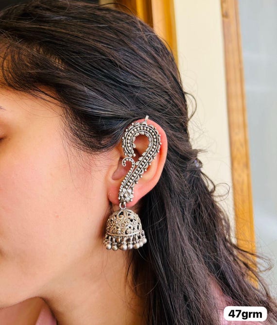 Jhumka Earrings Women's Cuff Earrings Yellow Chimes Oxidised