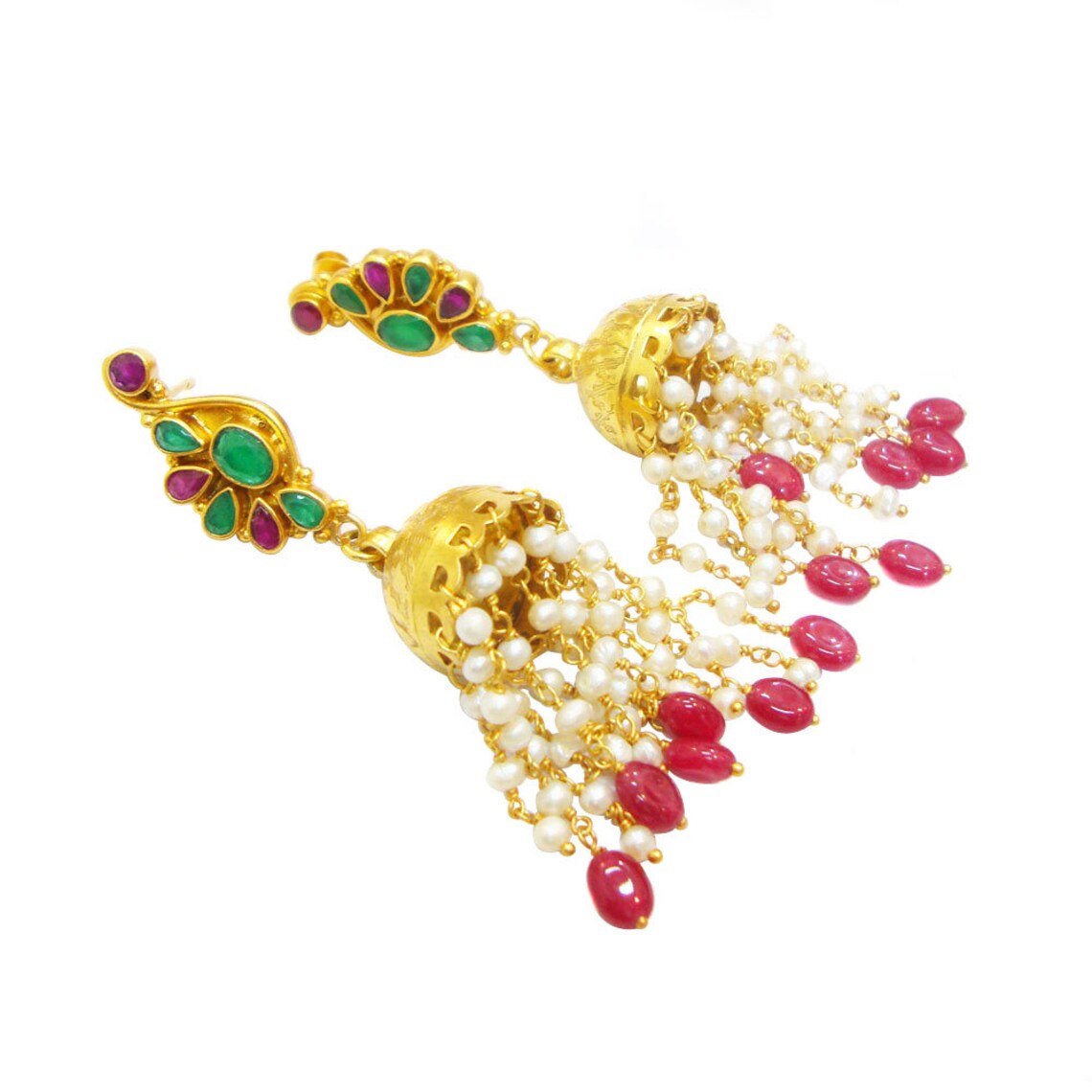 Stunning Pearl Emerald Or Ruby Handmade Gold Plated 925 Etsy
