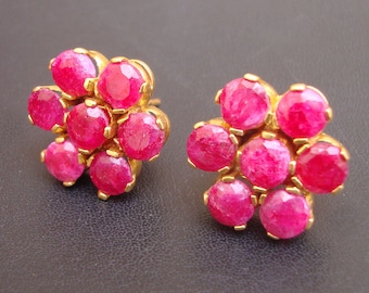 18k gold plating stud earring, 925 Sterling Silver Tops earring, Natural Ruby tops earring, Handcrafted  Gift Earrings Jewellery