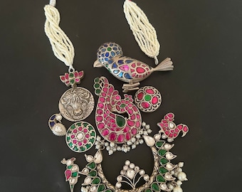 Vogel-Entwurfs-handgemachter silberner Schmuck, 925 feste silberne Halskette, antiker Stammes- indische Hochzeit Brauthalskettenschmuck