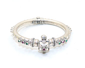 Multi Stone Antique Vintage Bangle 925 Sterling Silver Elegant Design Silver Old Bangle Jewellery