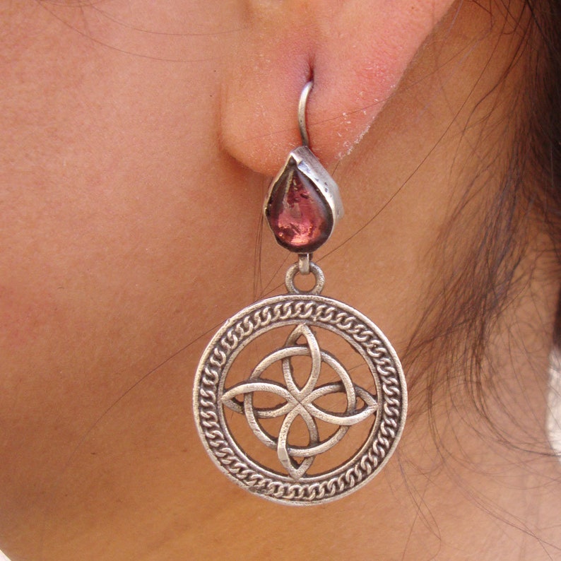 Wedding Gift,Vintage Look Purple Glass Old Silver Tribal Gypsy Handmade Ethnic Dangle Earrings