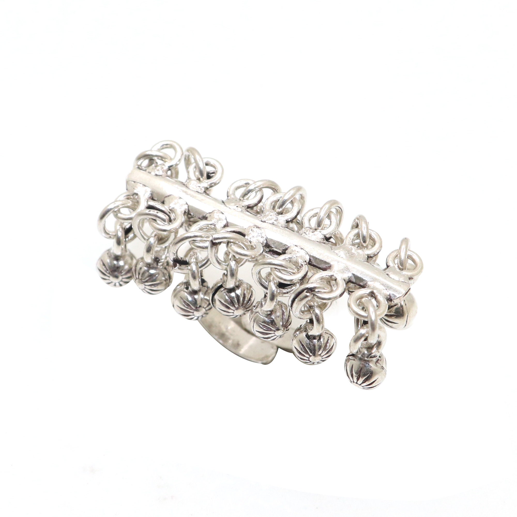 925 Sterling Silver Fancy Design Hanging Ghungroo Ring Handmade Silver Ring Silver Adjustable Ring traditional design silver charm ring.