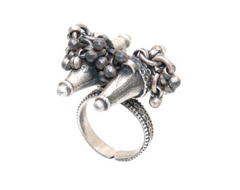 Ethnic Bollywood Rajasthani Traditional Unique Design Silver Ghungroo Ring Handmade Silver Woman Ring