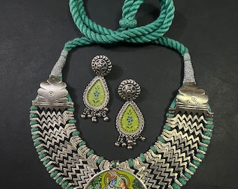 925 Solid silver Earring, Rajasthani traditional Silver Necklace Set With earring,Antique Hindu God Design Necklace Set ,handicraft Jewelry