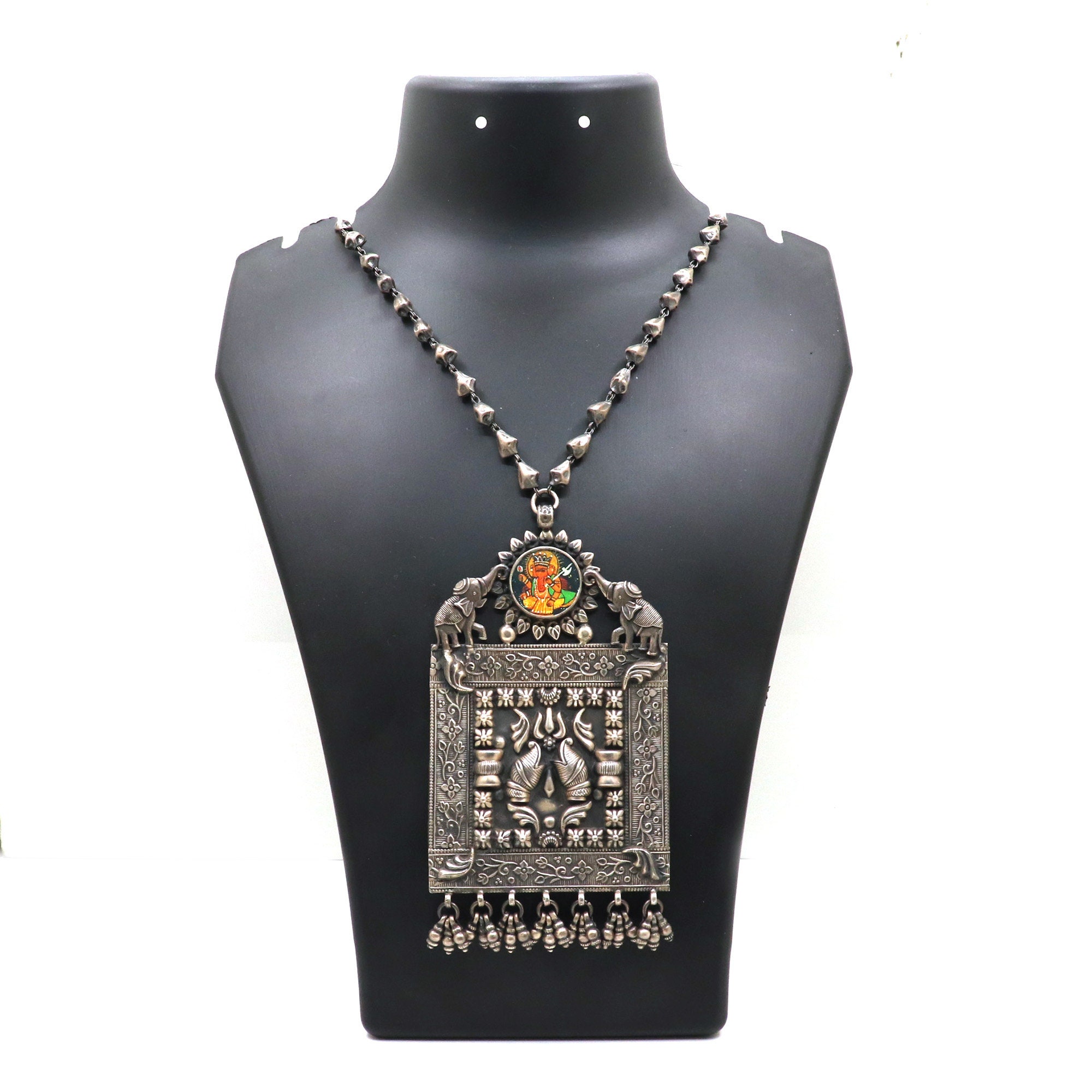 925 Solid Silver Antique Vintage Big Pendent Necklace Handmade