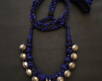 Halskette im traditionellen Look, indischer handgefertigter Halskettenschmuck, Halskette aus 925er massivem Silber, Halskette aus antikem Silber für Frauen