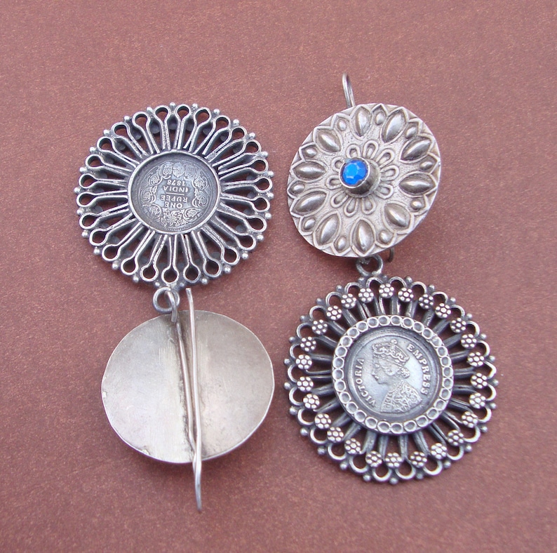 Wedding Gift,Blue Glass Tribal Old Silver Vintage Look Victorian Stud Dangle Earrings For GIFT