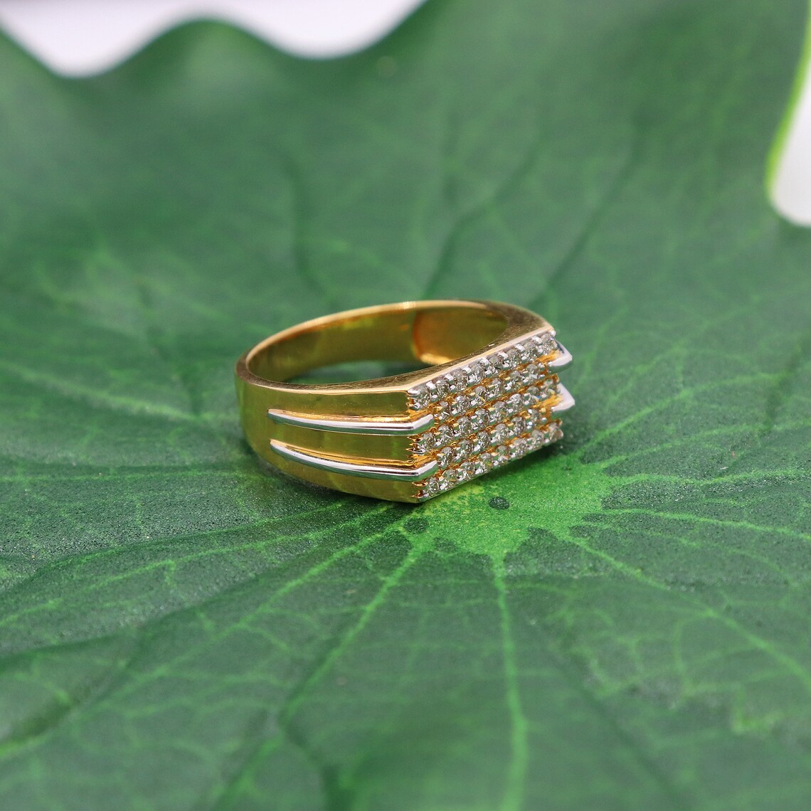 14k Yellow Gold Real Diamond Ring Sz 7.5 Designer Exclusive Etsy