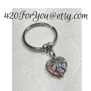 Pot leaf Keychain, Marijuana Keychain, Dangling Keychain, Purple and silve, keychain, Cat eye gemstone Keychain, Metal Keychain ring