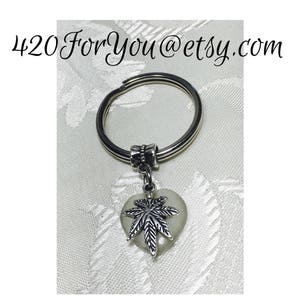 Pot leaf Keychain, Marijuana Keychain, Dangling Keychain, White and silve, keychain, Cat eye gemstone Keychain, Metal Keychain ring