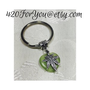 Pot leaf Keychain, Marijuana Keychain, Dangling Keychain, Light green and silve, keychain, Cat eye gemstone Keychain, Metal Keychain ring