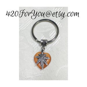 Pot leaf Keychain, Marijuana Keychain, Dangling Keychain, Orange and silve, keychain, Cat eye gemstone Keychain, Metal Keychain ring