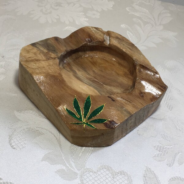 Ash Tablett, Aschenbecher, Unkraut Blatt, rustikale Aschenbecher, handgemachte Asche Holztablett, Raucherzubehör, 420