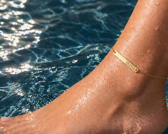 Waterproof Anklet, Minimalist Gold Anklet, Dainty Everyday Anklet, Custom Name Anklet, Beach Jewelry, Tarnish Resistant