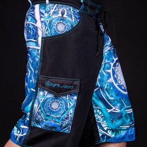 LIGHT WIZARD surf shorts yoga gym festival man rave dance pants board swim trunks beach men workout Water Dragon burning man sacred geo
