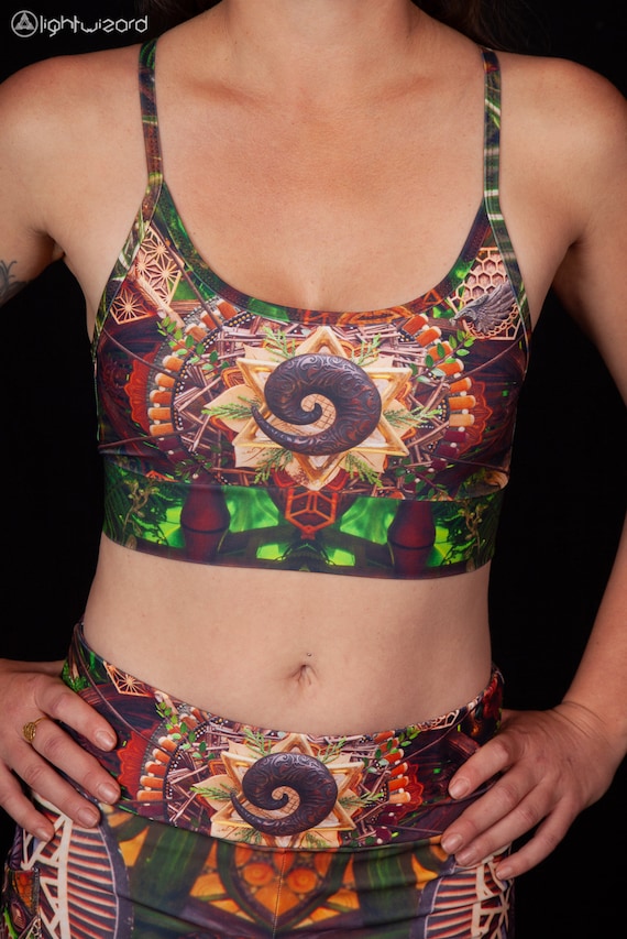 LIGHT WIZARD Yoga Top Gym Workout Festival Sports Rave Psy Bra Boho Hippie Clothing Trippy Sacred Geometry Active Wear Outfit Crop Top C Art