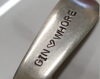 Hand stamped cutlery handle gin  keyring