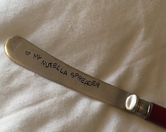 Hand stamped silver plate  my nutella spreader