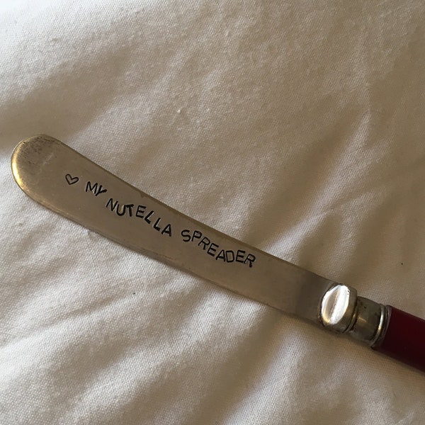 Hand stamped silver plate  my nutella spreader